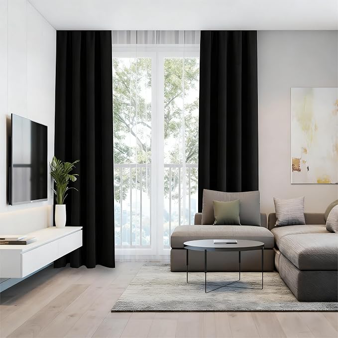 IGEMAEVE Blackout Curtains for Bedroom Rod Pocket Black 52" W x 84" L | Living - Image 5