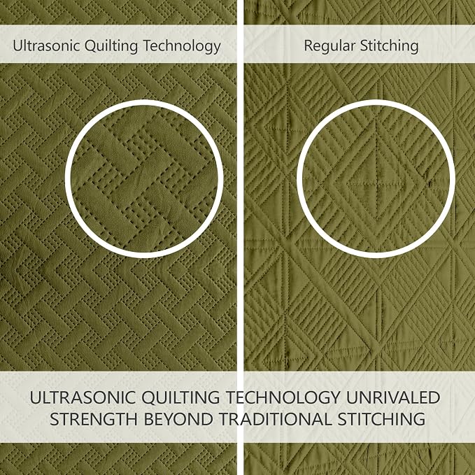 FLYMME Quilts Queen Size, Lightweight Olive Green Bedspreads, Basket Weave - Image 3
