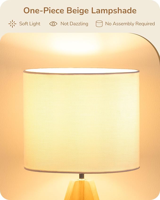 EDISHINE Small Cute Table Lamp, Wood Tripod Nightstand Lamp, 14.2 Inch | ON/Off - Image 3