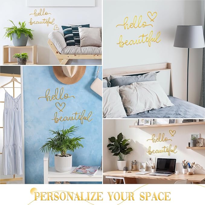 Hicarer Metal Hello Gorgeous Wall Art Minimalist Wall Decor, Beautiful | - Image 6