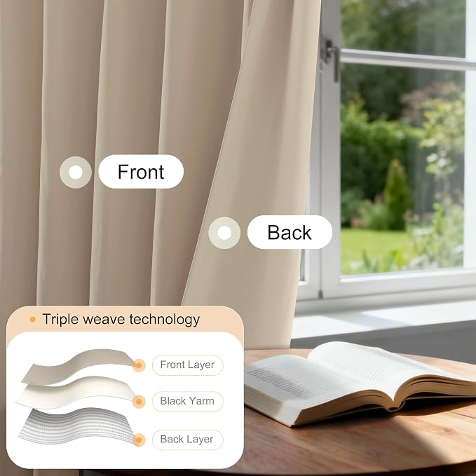 Etherealveil Taupe Pinch Pleated Blackout Curtains 2 Panels 40"x120" | Back Tabs - Image 4