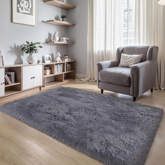 5x7 Thick Grey Shag Rug for Bedroom, Soft Plush Fluffy Carpet | Area Rug for - Image 7