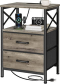 Huuger Night Stand with Charger Station, USB-C Port, End Table | 2 Drawer by Huuger