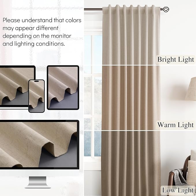 100% Blackout Linen Ceiling to Floor Curtains 96 Inches Long 8 FT - Image 7