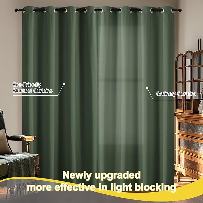 NICETOWN 100% Blackout Greyish Green Curtains 84 inches Long 2 Panels Set - Image 6