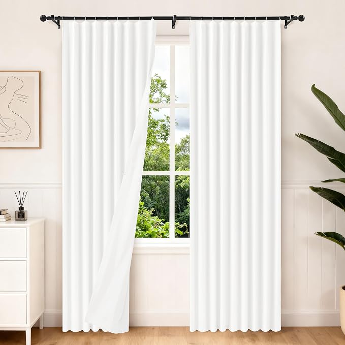 Etherealveil Pure White Pinch Pleated Semi Blackout Curtains 2P 60"x84" | Back by Etherealveil