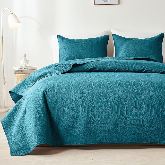 akkialla Teal Twin Quilt Set, Ultrasonic Lightweight Bedspread Coverlet by akkialla