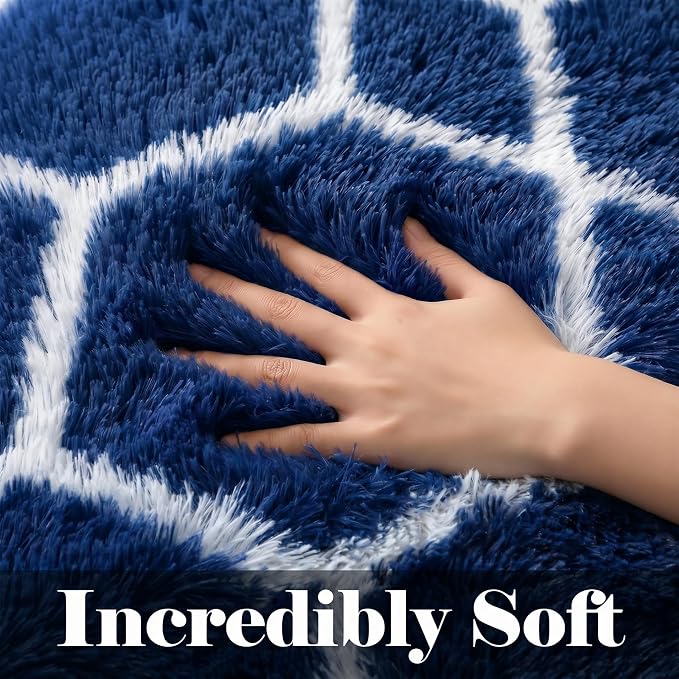 Large 8x10 Area Rugs for Living Room, Fluffy Geometric Navy and White Rug for - Image 2