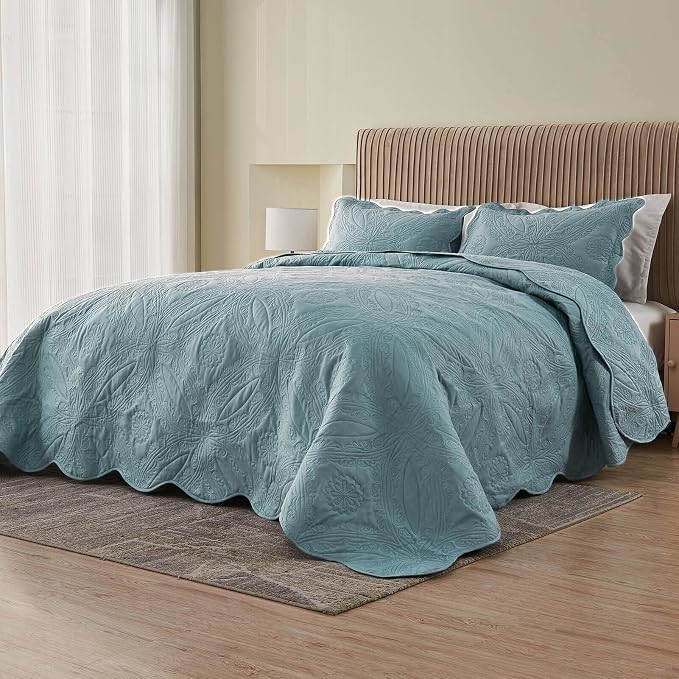 Kingnex Oversized Cal King Bedspreads 120x120 Ultrasonic Quilted Blue | - Image 2