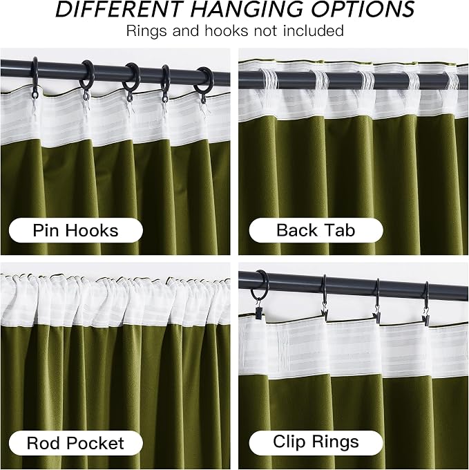 RYB HOME Moss Green Velvet Curtains 63 inches Length - Image 4