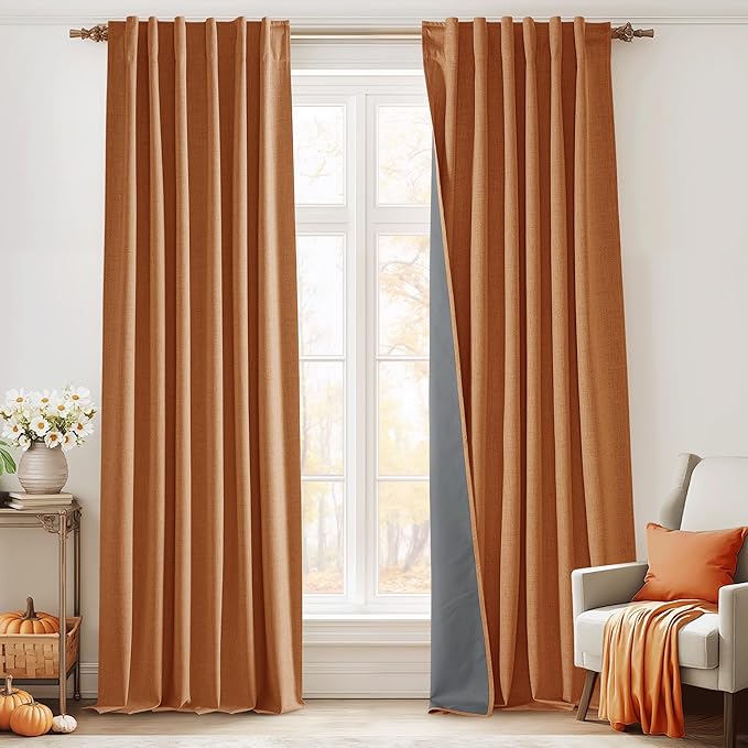 RYB HOME Burnt Orange Total Blackout Curtains 90 Inch Long by RYBHOME
