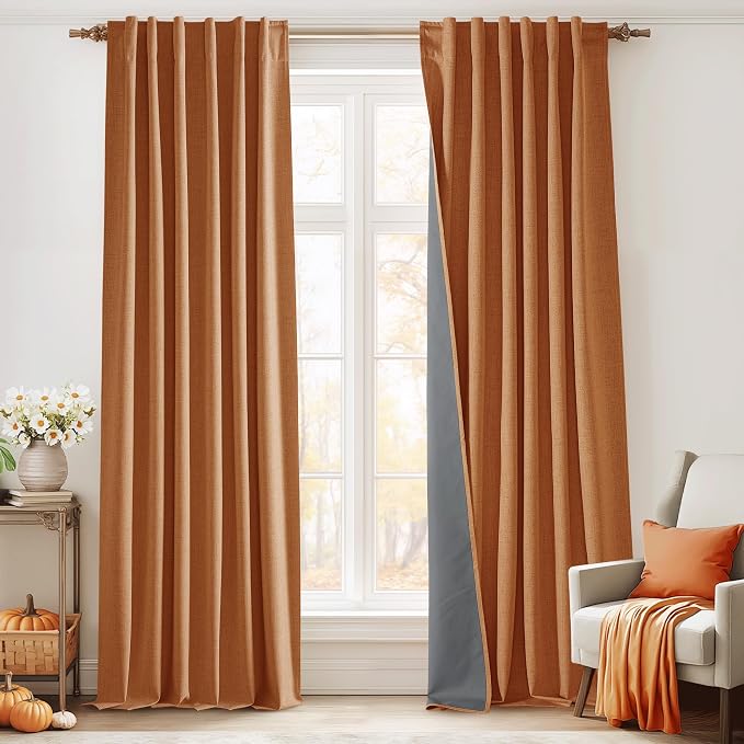 RYB HOME Burnt Orange Total Blackout Curtains 96 Inch Long by RYBHOME