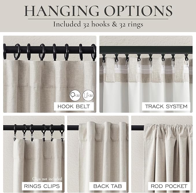 100% Blackout Curtains 80 Inch Length 2 Panels Set Farmhouse Style - Image 3