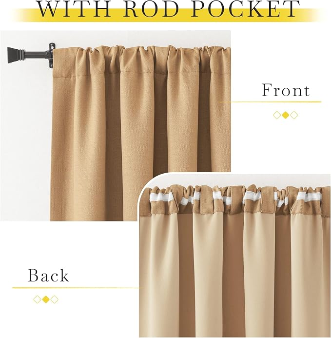 NICETOWN Thick Faux Linen Room Darkening Caramel Curtains 108 inches Long - Image 3