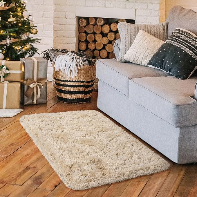 HOMORE Small Rugs for Bedroom 2x3 Feet Beige Rug for Bedside Living Room | Soft - Image 3