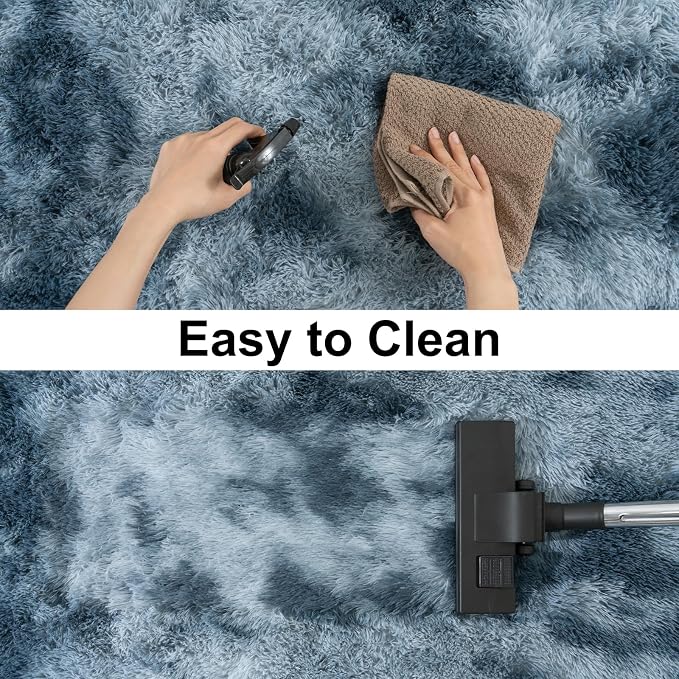 Soft Runner Rugs for Bedroom Hallways, 2x4 Tie-Dyed Blue Grey Fluffy Shag Throw - Image 7