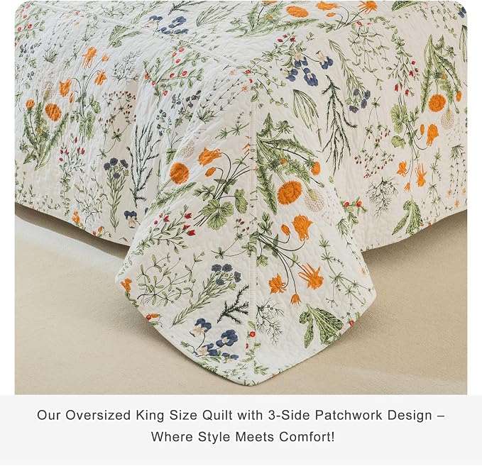 Lady Ann 100% Cotton Floral Oversized Queen Quilt Set - Image 4