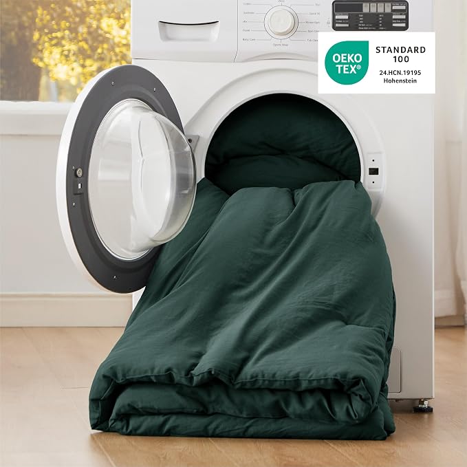 Bedsure Oversized King Comforter Set, Forest Green Soft Prewashed Bedding - Image 5