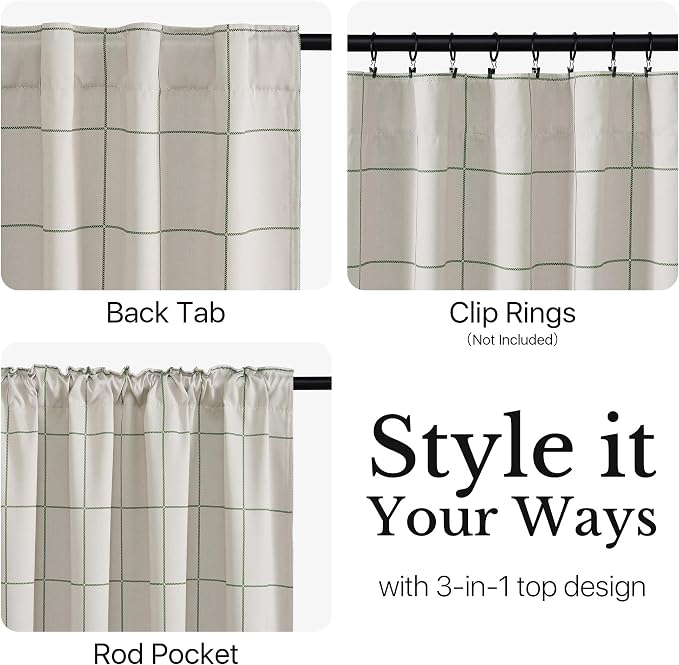 NICETOWN Forest Green 100% Blackout Plaid Curtains, 2 Panels | Rod Pocket & - Image 3