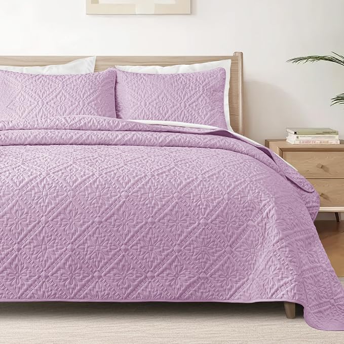 Exclusivo Mezcla Full Queen Quilt Set, Lilac | Lightweight Soft Bedspreads by ExclusivoMezcla