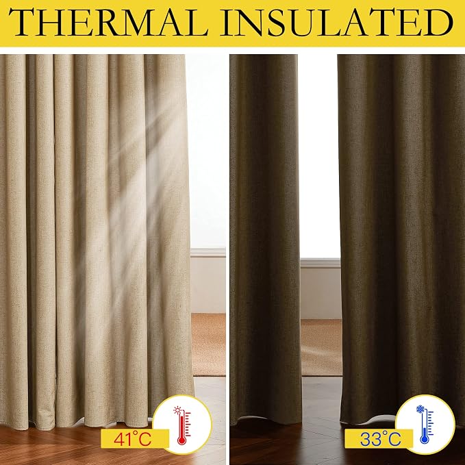NICETOWN 100% Blackout Camel Linen Curtains 108 inches Length - Image 3