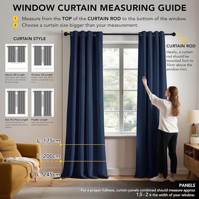 Deconovo Blackout Curtains for Bedroom and Living Room 96 Inches Long | Black - Image 7