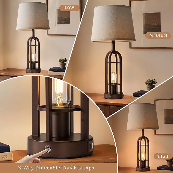 SRJJA 24" Table Lamps for Living Room Set of 2, Rustic Farmhouse 3-Way Dimmable - Image 2