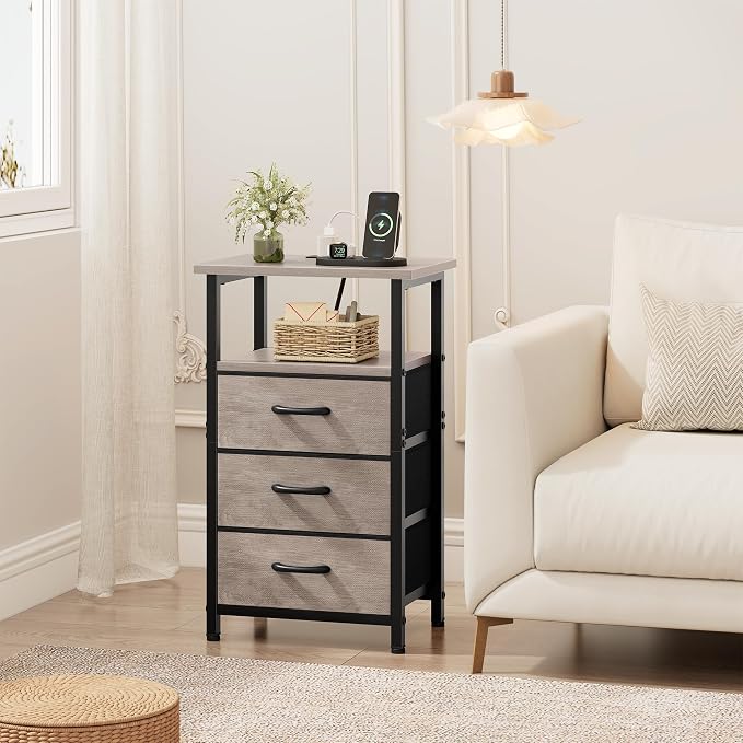 Nightstand Set of 2 with Charging Station, Bedside Table with USB Ports and - Image 5