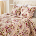Cmfshape Summer Floral Queen Quilted Bedspread, Romantic Red Quilt Set by cmfshape-quiltset