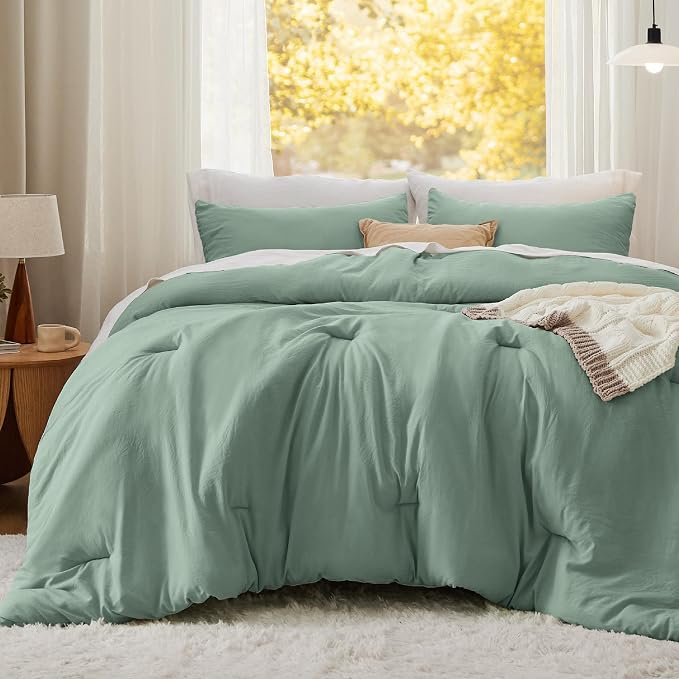 Bedsure California King Comforter Set, Sage Green Soft Prewashed Bedding - Image 2