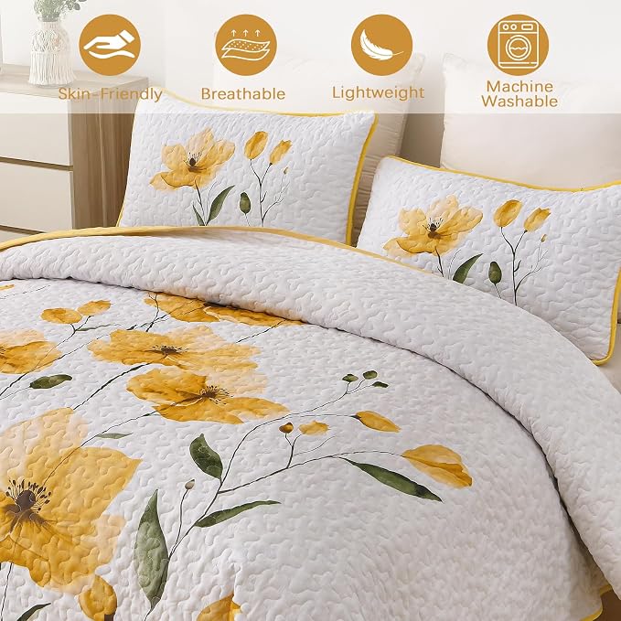 Mybedsoul King Size Quilt Set Yellow, Reversible Polyester Coverlet Set - Image 4