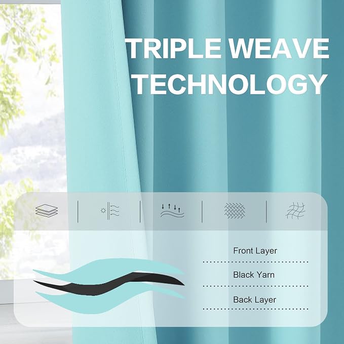 Aqua Color Curtains for Bedroom Rod Pocket Back Tab Window Treatment Panels - Image 4