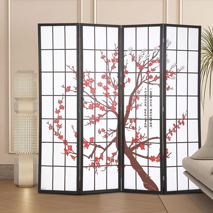 PayLessHere | 4-Panel Folding Room Divider | 6ft, Oriental Shoji Design | Cloth - Image 2