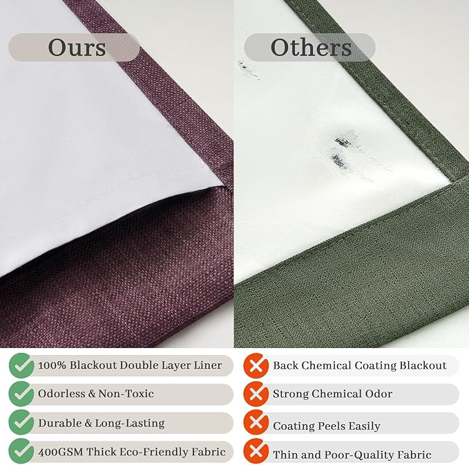 PleatedDrapes Purple Double Layer Linen Blackout Curtains 40 x 102 Inches Long - Image 5