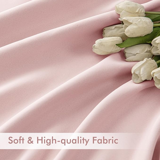 MIULEE Light Pink Back Tab Blackout Curtains 52x90 Inch Long 2 Panels Set | Rod - Image 6