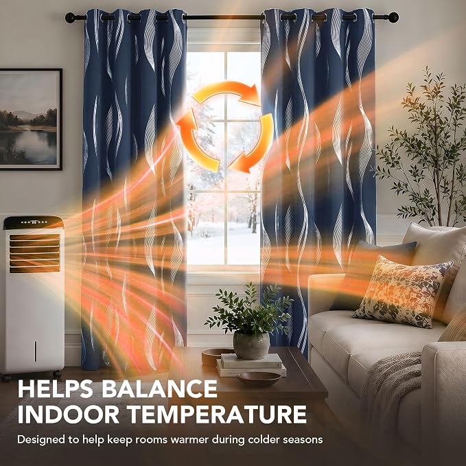 Deconovo Silver Foil Wave Pattern Total Blackout Curtain Panels, Living Room - Image 8
