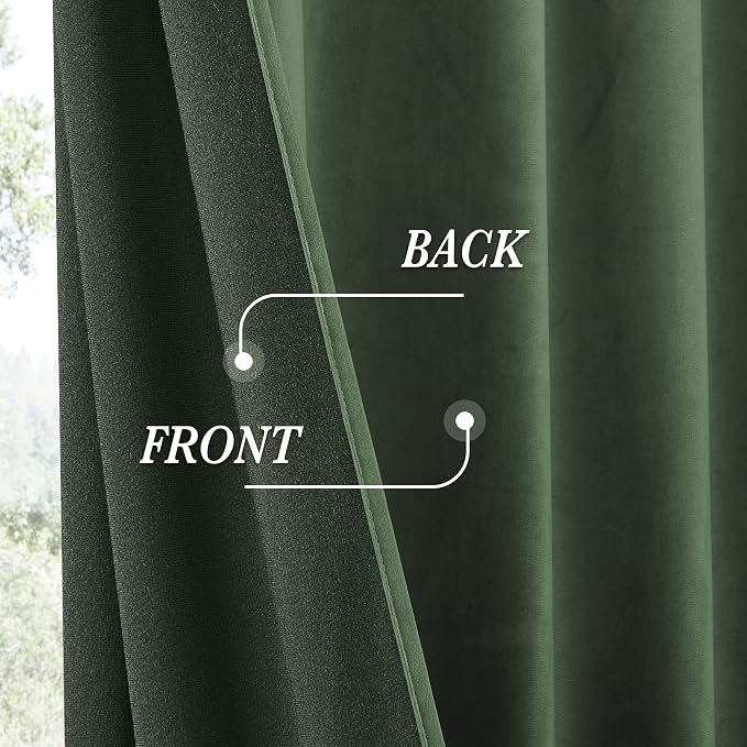 RYB HOME Green Velvet Curtains for Bedroom Living Room 80 inches Long | Room - Image 5