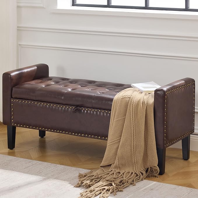 WUTUTUEE 47" Modern Water-Resistant Faux Leather Storage Ottoman Bench - Image 6