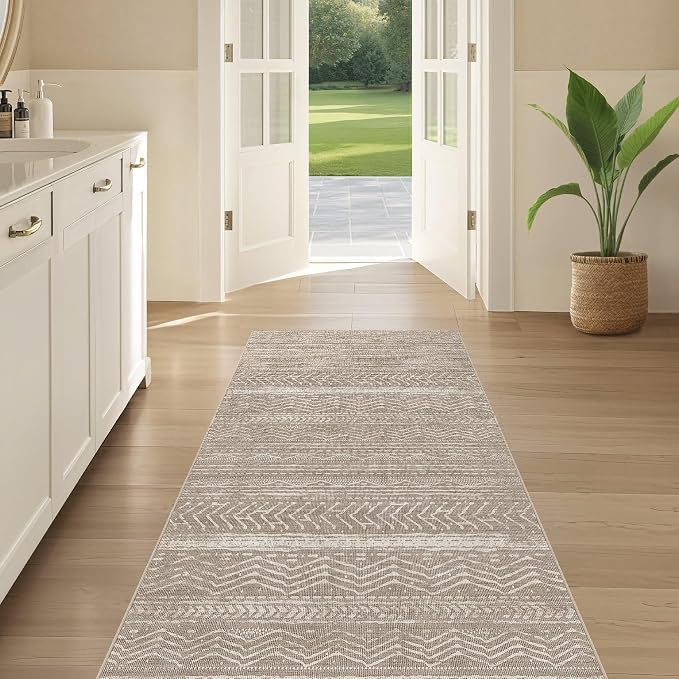Nakagishi Area Rug Living Room Rugs: 3X8 Machine Washable Boho Large Neutral - Image 5