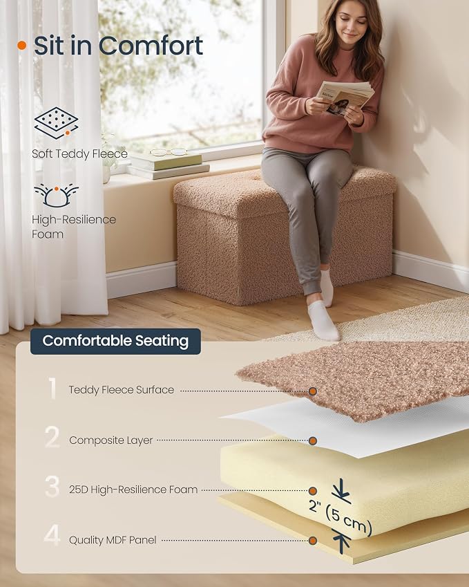 SONGMICS Storage Ottoman Bench, Storage Chest, Foot Rest Stool, End of Bed Bench - Image 4