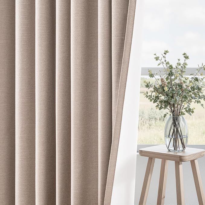 Natural Beige blackout curtains 84 inch Long 2 Panels 100% Blackout Linen - Image 6