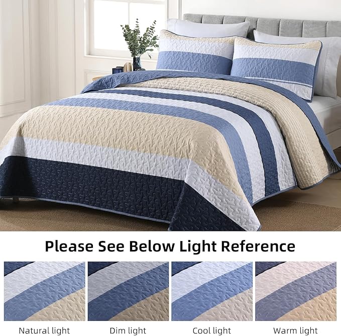 Dinjoy Full Boho Striped Quilt Set, Breathable All-Season, 3-Piece Set Fits - Image 3