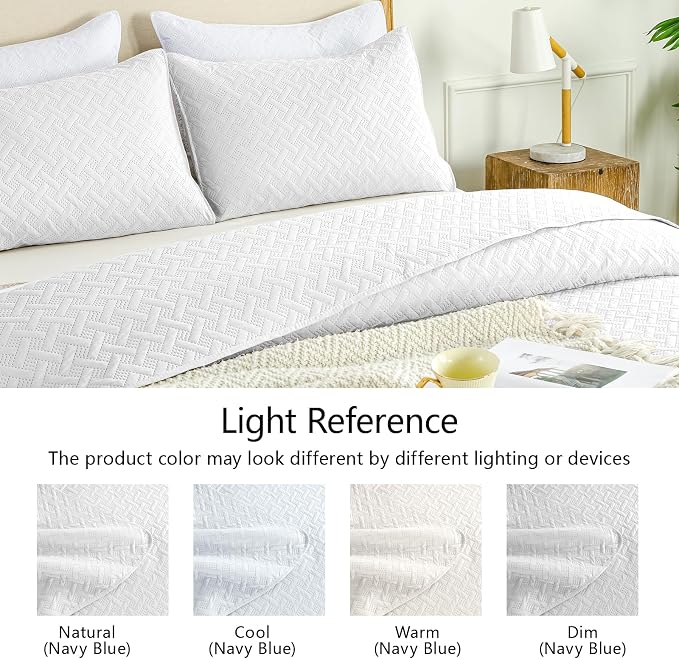 FLYMME King Size Quilt Bedding Set White Lightweight Bedspreads - Image 5