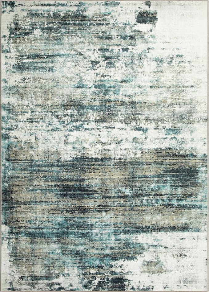 4x6 Area Rugs for Living Room: Washable Abstract Teal Green Badroom Carpet | - Image 8