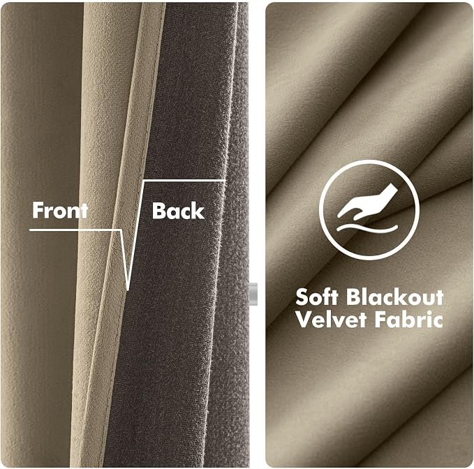 MIULEE Velvet Curtains Taupe 52 x 90 Inch Length Set of 2 | Grommet Drapes - Image 3