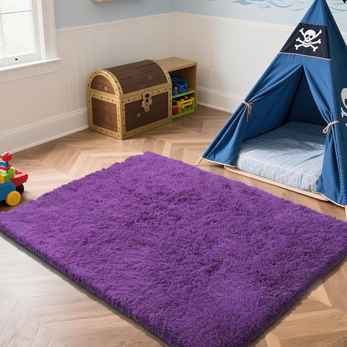 Purple 6x9 Area Rug for Bedroom, Fluffy Shag Rug Bedroom Carpet Bedside Rug | - Image 2