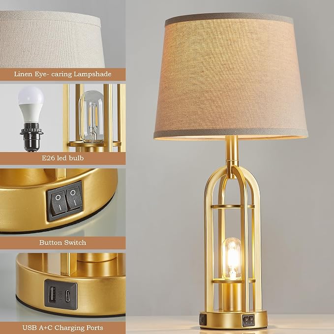 SRJJA Gold Table Lamps for Living Room Set of 2 - Image 5