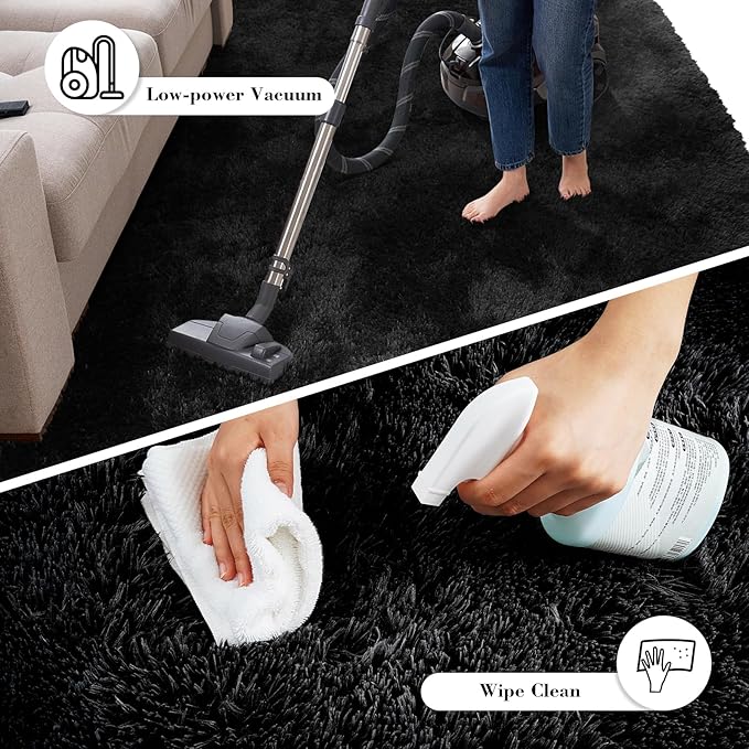 Black 3x7 Area Rugs for Bedroom, Fluffy Shag Rug Small Rug Bedroom Carpet | - Image 7