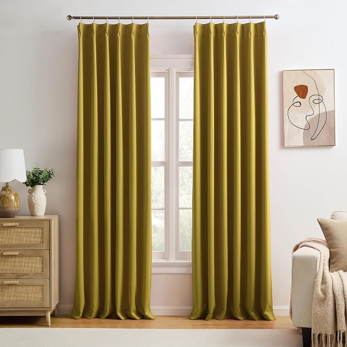 Yellow Pinch Pleated Curtains 96 Inch Length 2 Panels Set Noise Cancelling by KEQIAOSUOCAI