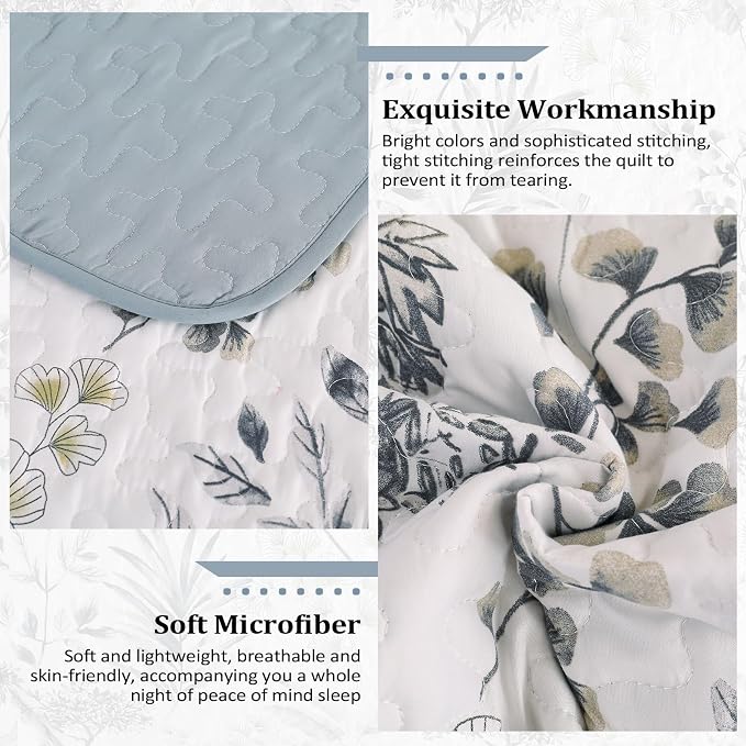 Anibedding King Quilt Set, Floral Botanical Bedspread - Image 6